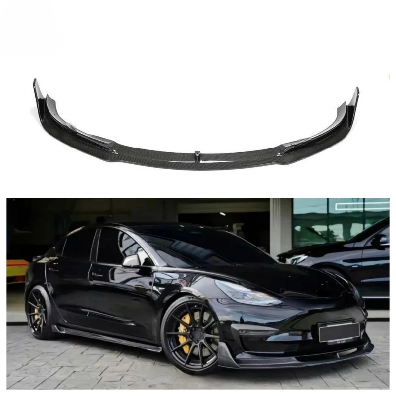 Carbon Fiber Front Bumper Lip Kit Bolt-On Fit for Compact Electric Sedan 2016-2021