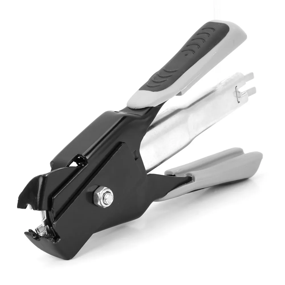 Spring-Loaded Hog Ring Pliers Kit Auto Feed Black Grey Hog Ring Gun Galvanized Steel Staple Plier
