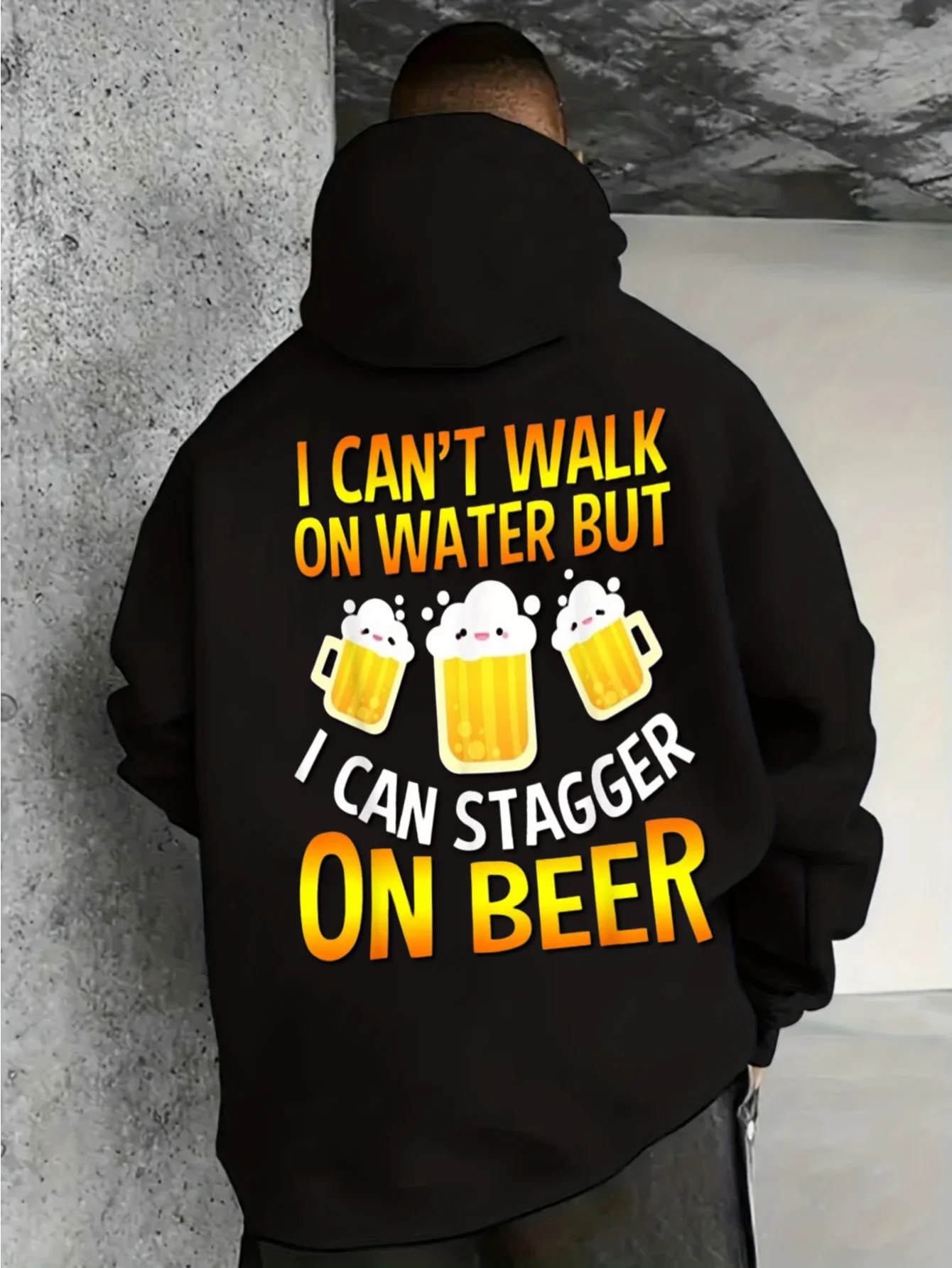 Men's Hoodie with Beer Pattern, Humorous and Casual Weekend Print Design, Hip-hop Pattern Round Neck Fashionable Hoodie, Unisex
