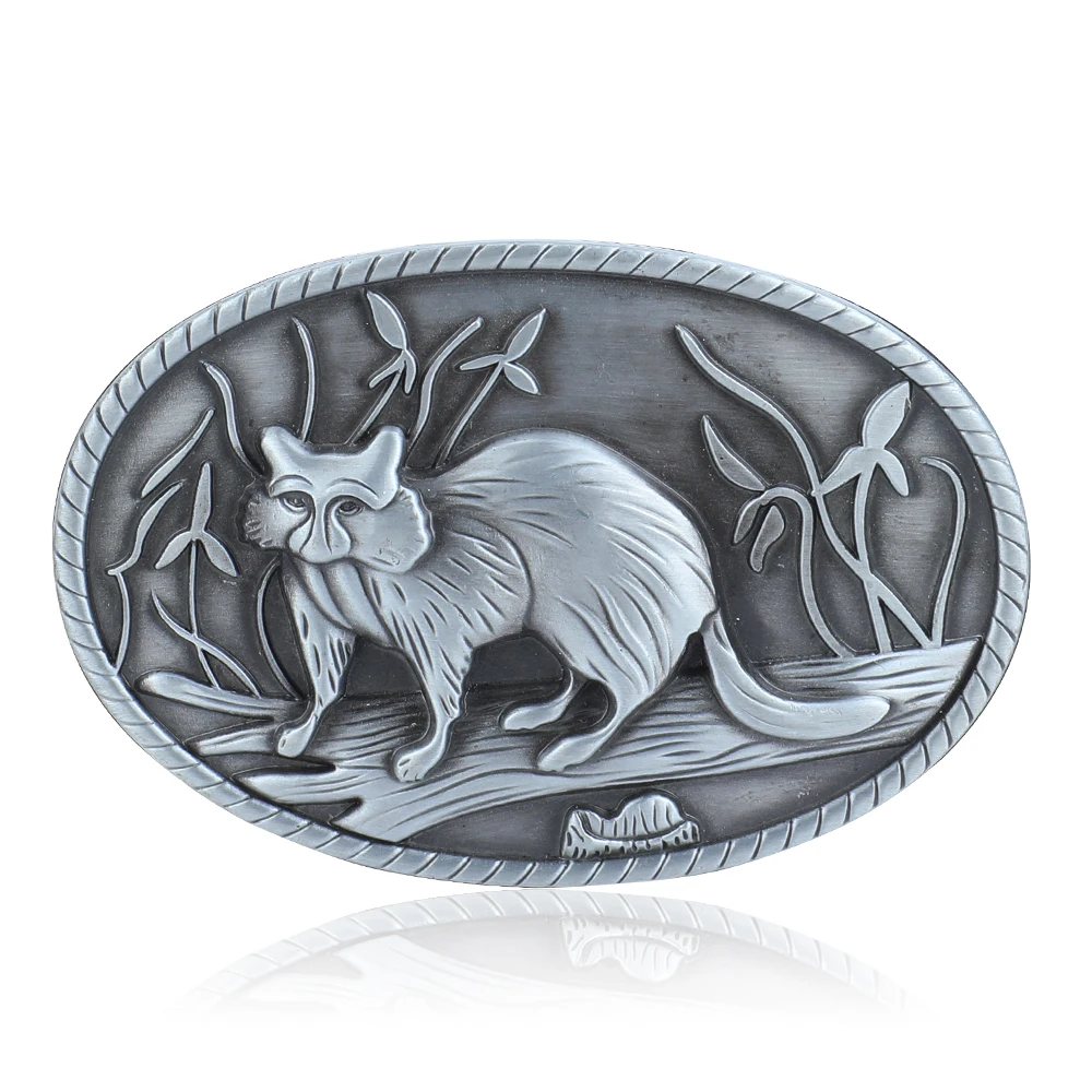 

Western Denim Zinc Alloy Fox Style Carved Vintage Pattern Leather Belt Buckle for Men Decorative Accessories