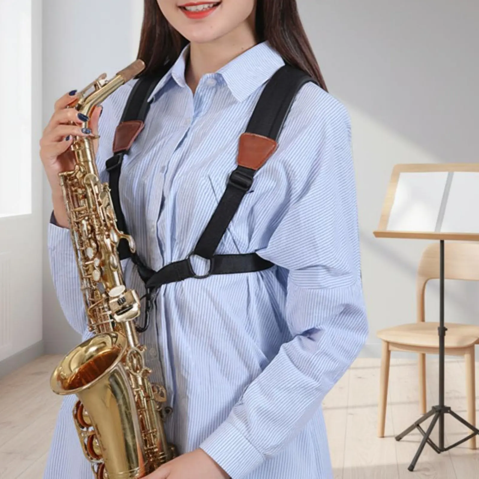 Double Shoulder Sax Strap Weight Distribution Sax Harness with Hook Saxophone Shoulder Strap Lightweight Music Accessory