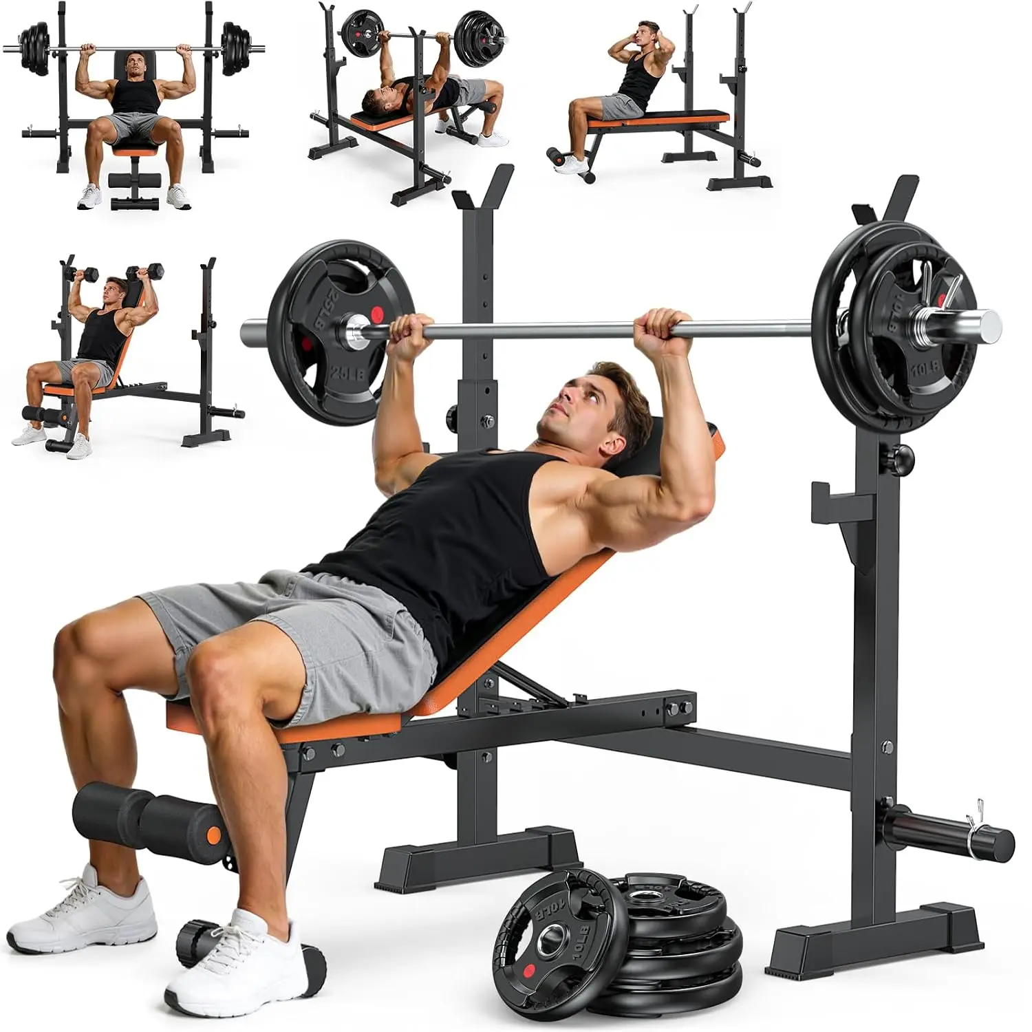 Adjustable Weight Bench with Barbell Rack & Incline Design, Custom