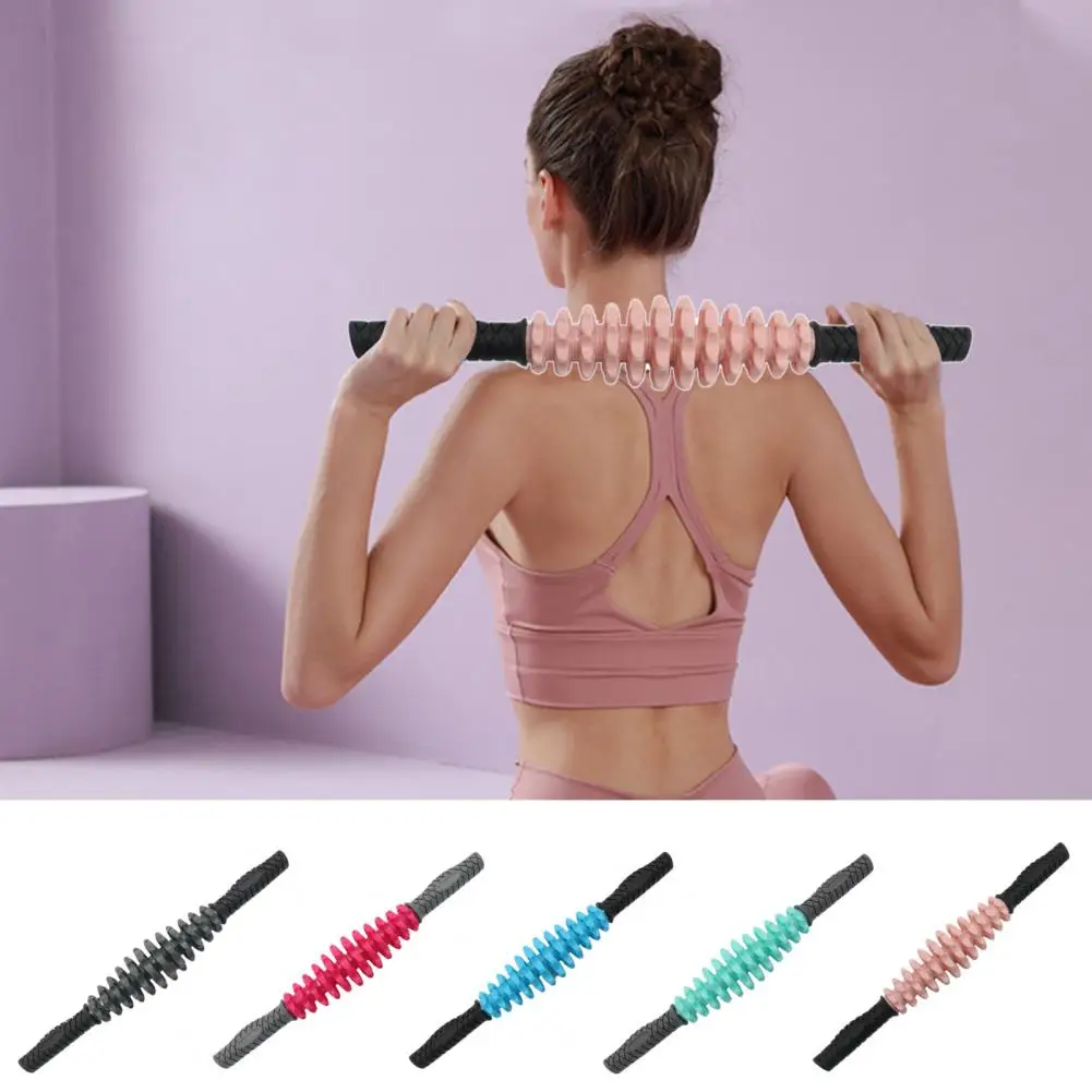 Yoga Stick Washable Anti-slip Handle Deep Relaxation Adjustable Gear 12 Wheels Gym Exercise Massage Roller for Home