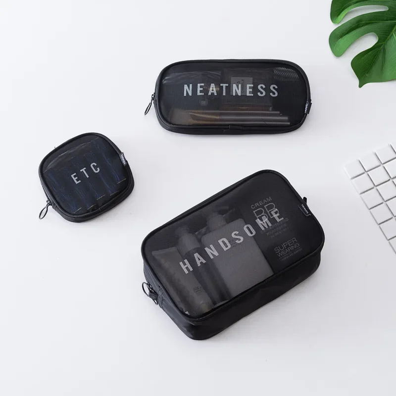 

Fashion Women Travel Small Large Cosmetic Bag Set Makeup Mesh Toiletry Bags Men Wash Organizer Pouch Case Neceser Mujer 2019