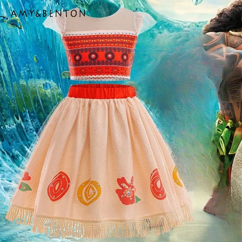 

Toddler Girls Bohemian Pattern Two Piece Dress Up Set Puff Sleeve Sheer Mesh Top Glitter Tassel Tutu Dress for Holiday