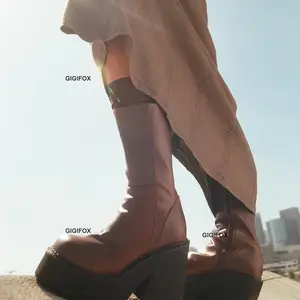 Gigifox kadın çizmeler yüksek topuk platformu zip serseri çizmeler motosiklet blok kalın yüksek topuklu yuvarlak ayak moda savaş botları Ordudaki en iyi 10 satış coturno cano alto-no. 3