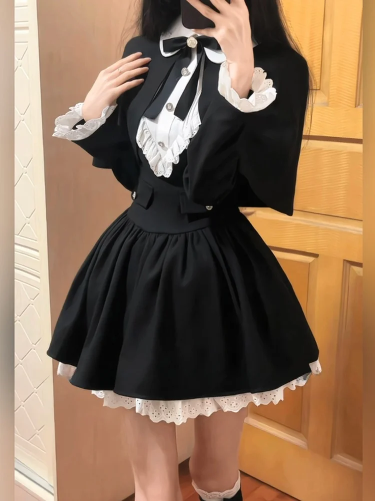 

Sweet Waist Cinched Kimono Shoulder Dress Set for Plump Women Casual High Waist A-Line Skirt Long Sleeve Short Dress