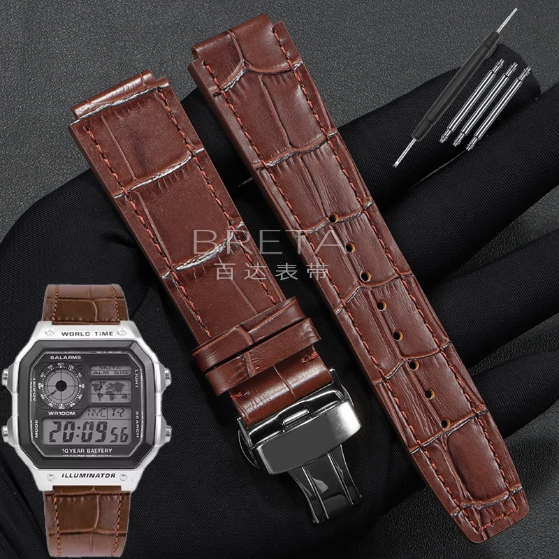 18mm genuine leather watch band for Casio smalls quare watch series AE1200/1300/F91W/W218/F108 Men replace wristbands Bracelet