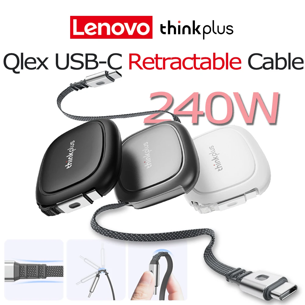 Lenovo Thinkplus Qlex USB-C Retractable Cable 240W for Laptop Legion Moto PD3.2 Tablet Phone Android iOS Fast Charge Transmissio