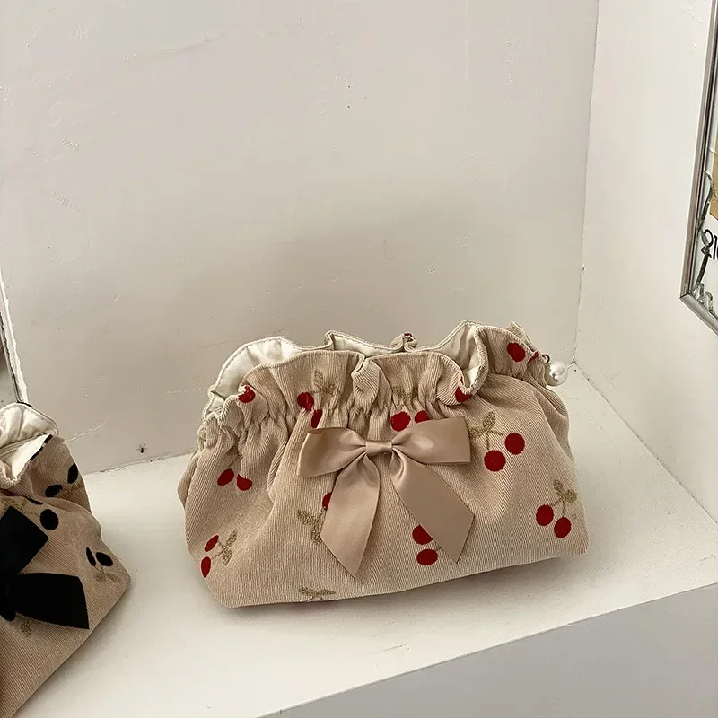 Bolsas de maquillaje grandes con Estampado de cereza para cosméticos, bolsa de maquillaje, lindas bolsas de viaje portátiles coreanas con cremallera, bolsa de cosméticos, organizador para estudiantes