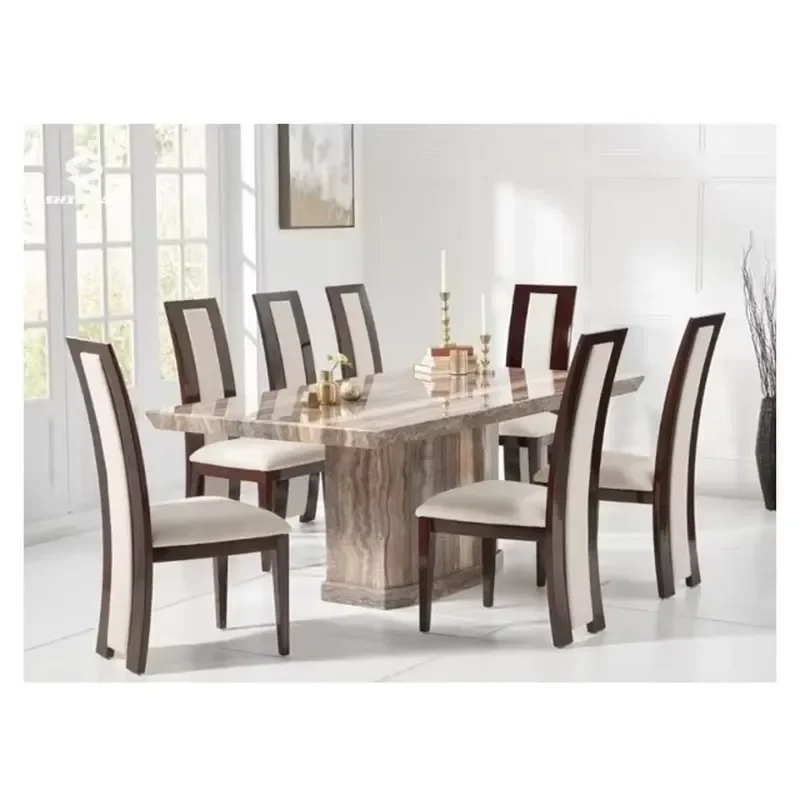 Customized High End Natural Stone Modern Furniture Rectangular Square Brown Marble Dining Table