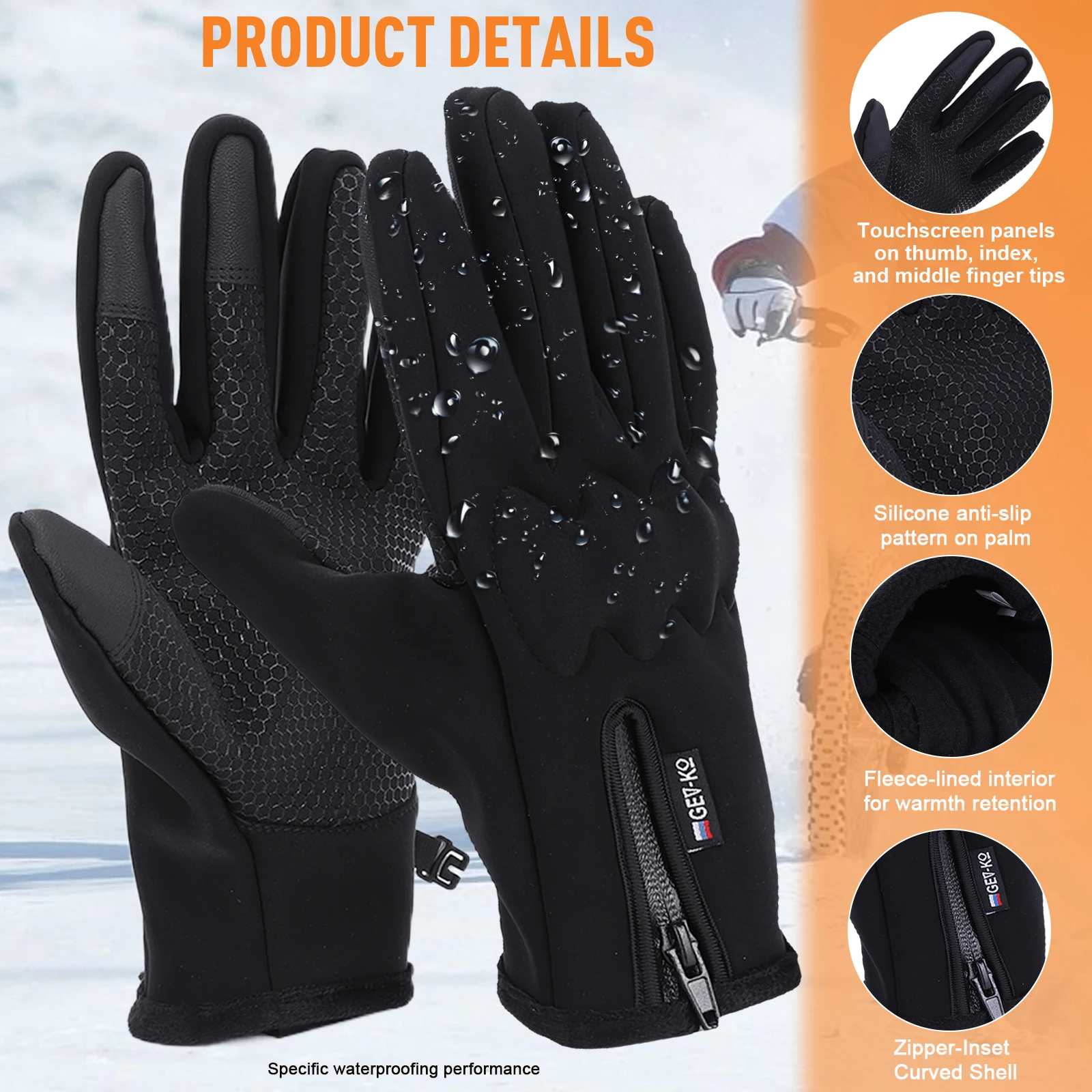 الشتاء التزلج الرياضة لمس قفاز المضادة للانزلاق الحرارية الدراجات قفاز الصوف مبطن قفاز دافئ لقيادة دراجة نارية الصيد #5