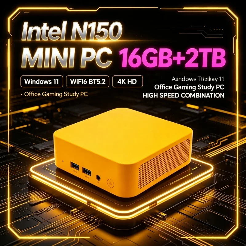 Mini Desktop Pc Intel N150 Processor Windows 11 16GB RAM 2TB SSD WiFi6 BT5.2 Multicolor Compact Small PC Host For Home Office