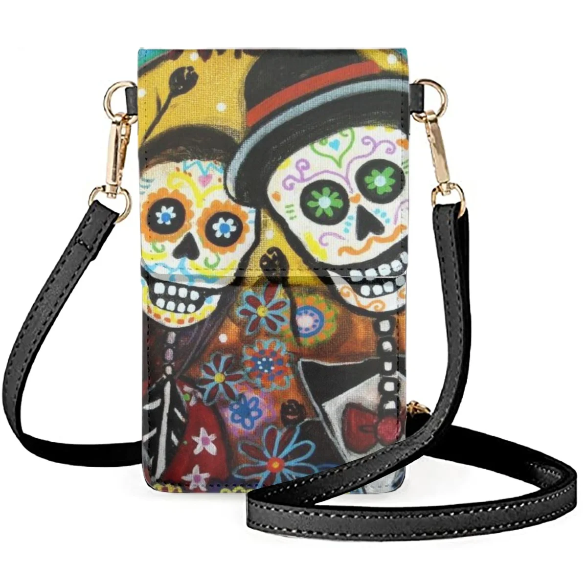 

FORUDESIGNS Mexican Style Skulls Mobile Phone Bags Protect Phone Girls Flap Shoulder Messengers Fashion Satchel Leather