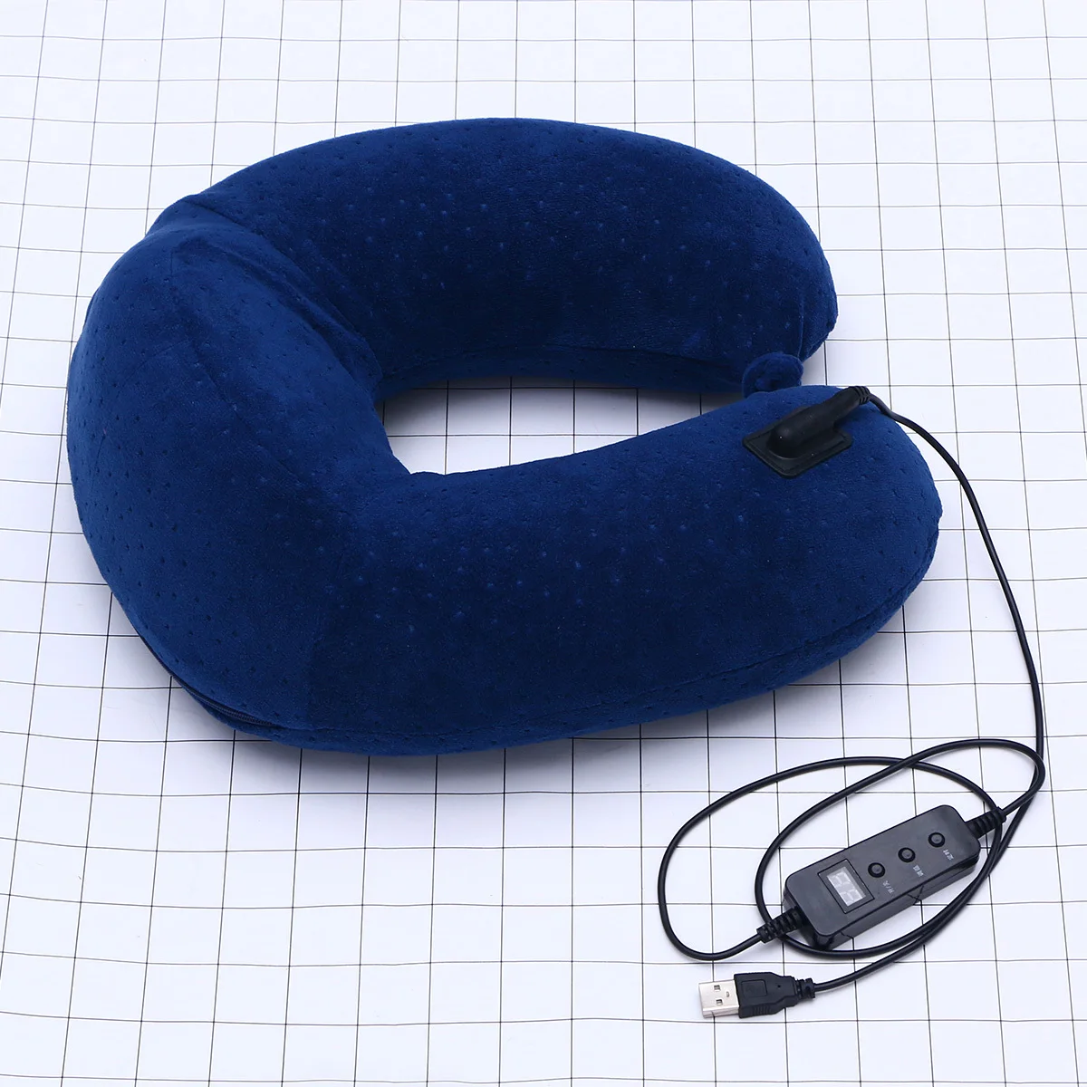 

USB Heatable Memory Foam U-Shaped Neck Support Pillow Navy for Travel Car Office Cervical Fatigue Relief Removable Cover