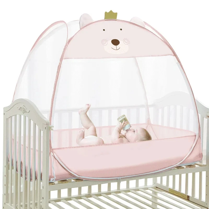 Double Door Dust Shading Children Mosquito Net Yurt Anti-fall Crib Mosquito Net Double Zipper Foldable Outdoor Tent Large Space