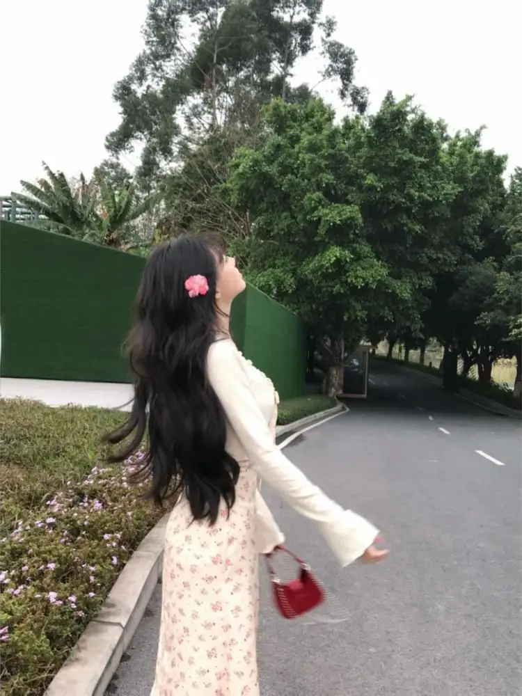 Summer Vaion Sle Beautiful Floral Print ter Dr Cardigan Two-Piece Set Pure Desire Sweet A-Line Skirt High Waist