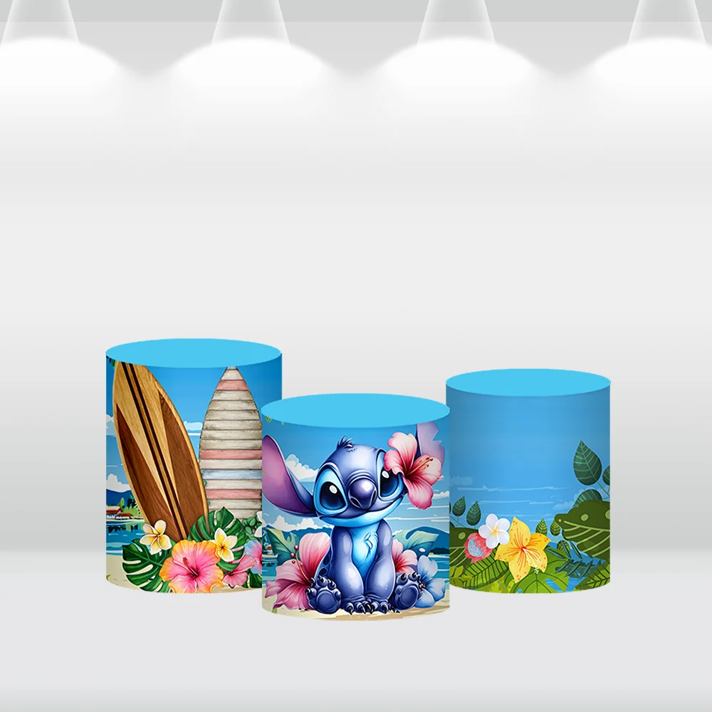 Cartoon Lilo & Stitch Party Arch Backdrop for Kids Birthday Decor Cake Table Cylinder Cover Aloha Luau Baby Shower Party Banner