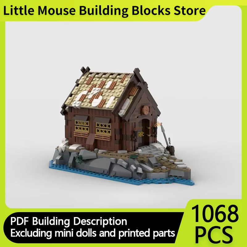 Medieval Street View Model MOC Building Bricks Viking Riverside House Modular Technology Gift Holiday Assemble Children Toy Suit