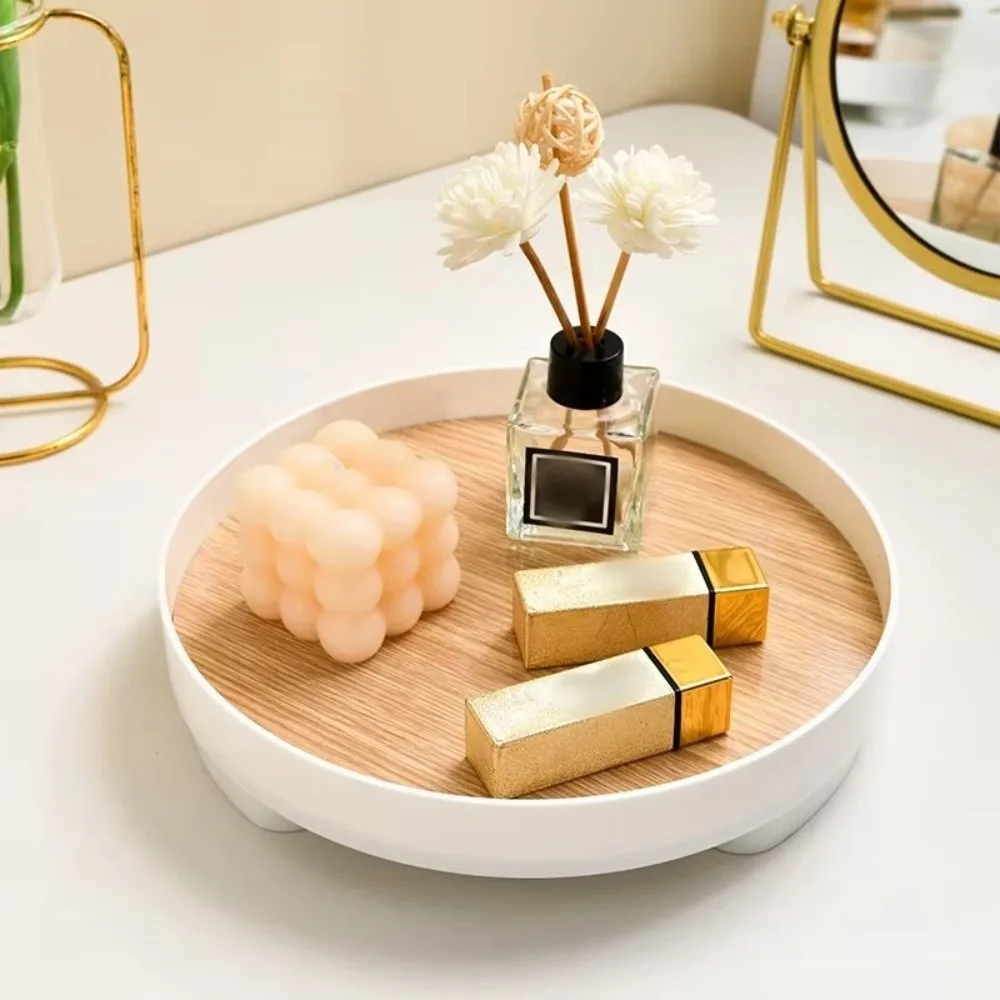 

Nordic Style Wooden Storage Tray Round Plastic Sundries Organizer Simple High Foot Fruit Storage Tray Home Decoration