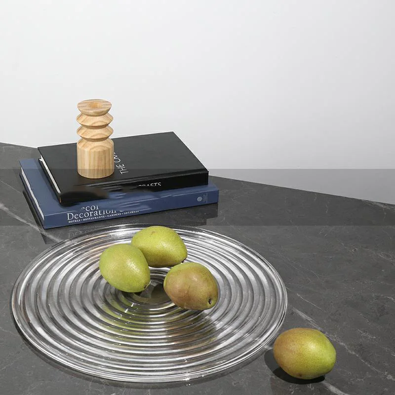 

European Style Transparent Wave Pattern Concave Convex Round Glass Tray For Living Room Artwork Soft Decoration Accessories