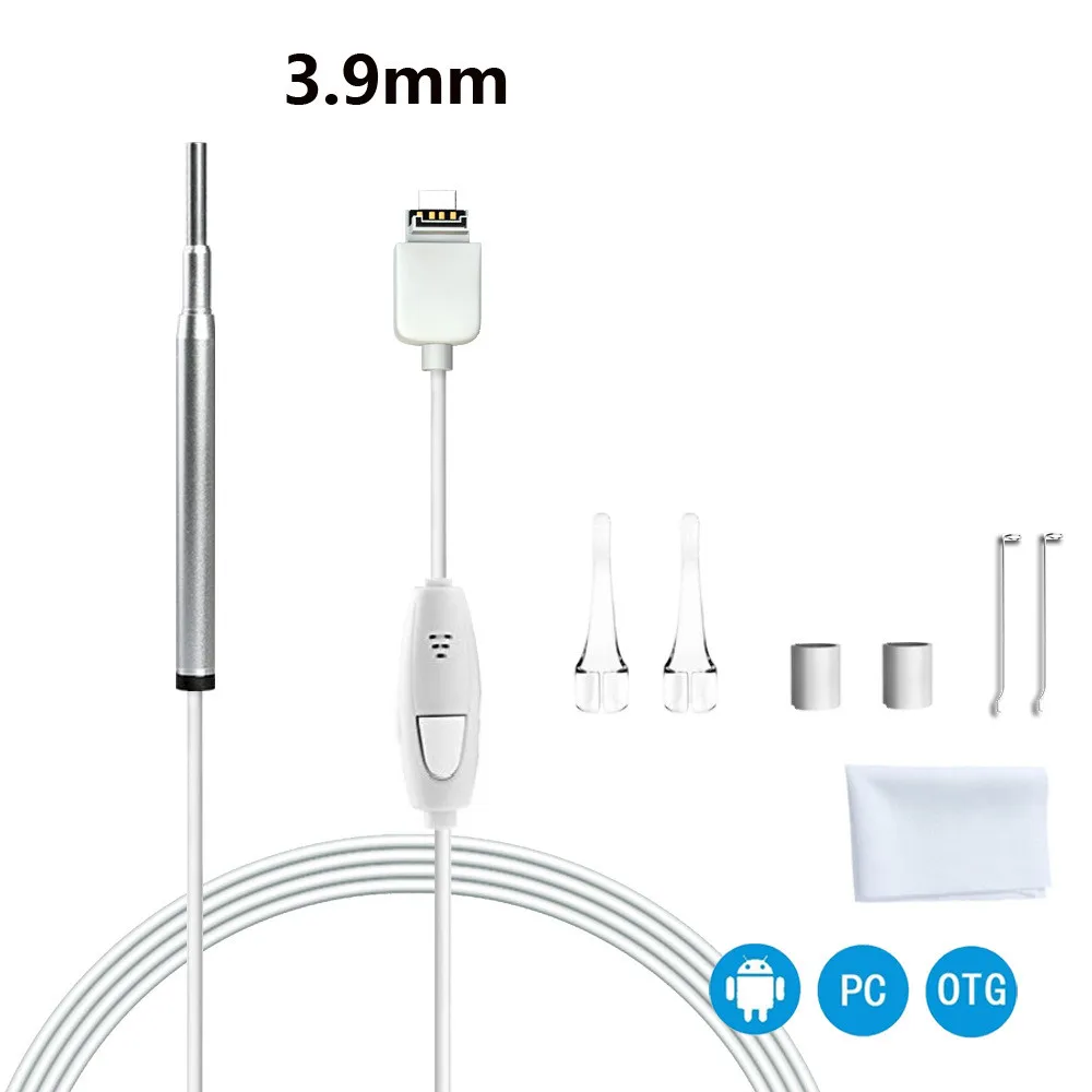 3.9mm 1080P Endoscope Camera Ear Nose Inspection IP67 Waterproof 6 LEDs Borescope Camera For iPhone Android Phone
