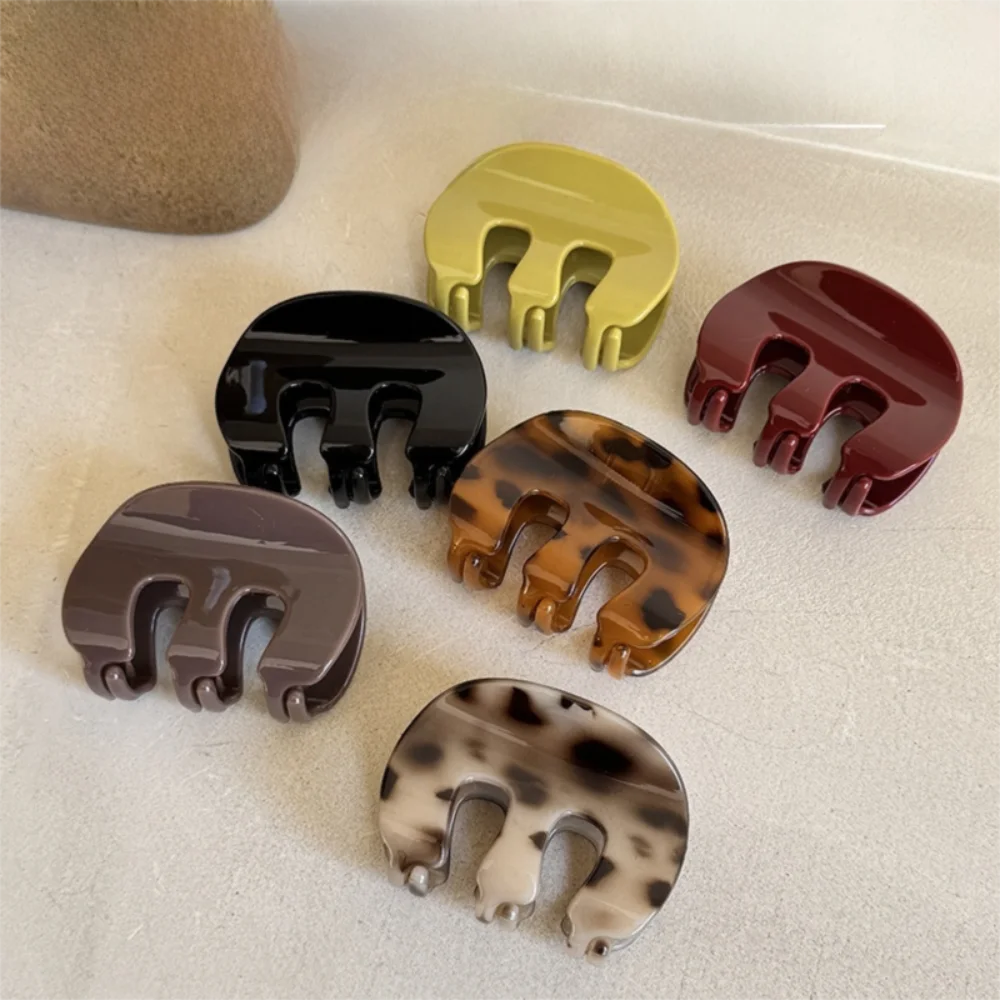 New M-shaped Hair Claw Clips Leopard Print Solid Color Small Hair Clip Headwear Women