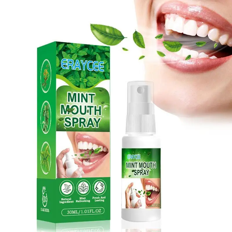 Mint Oral Care Mist, Spray de boca para respiração, hortelã suave, hidratante, spray bucal portátil, lutas, mau hálito, 30ml