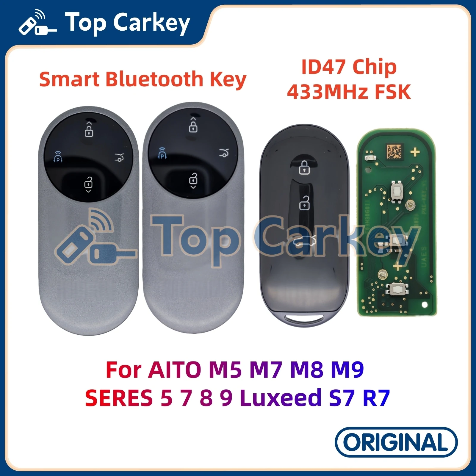 

TopCarkey Smart Remote Key ID47 Chip 433MHz Smart Bluetooth Key for AITO M5 M7 M8 M9 SERES 5 7 8 9 Luxeed S7 R7