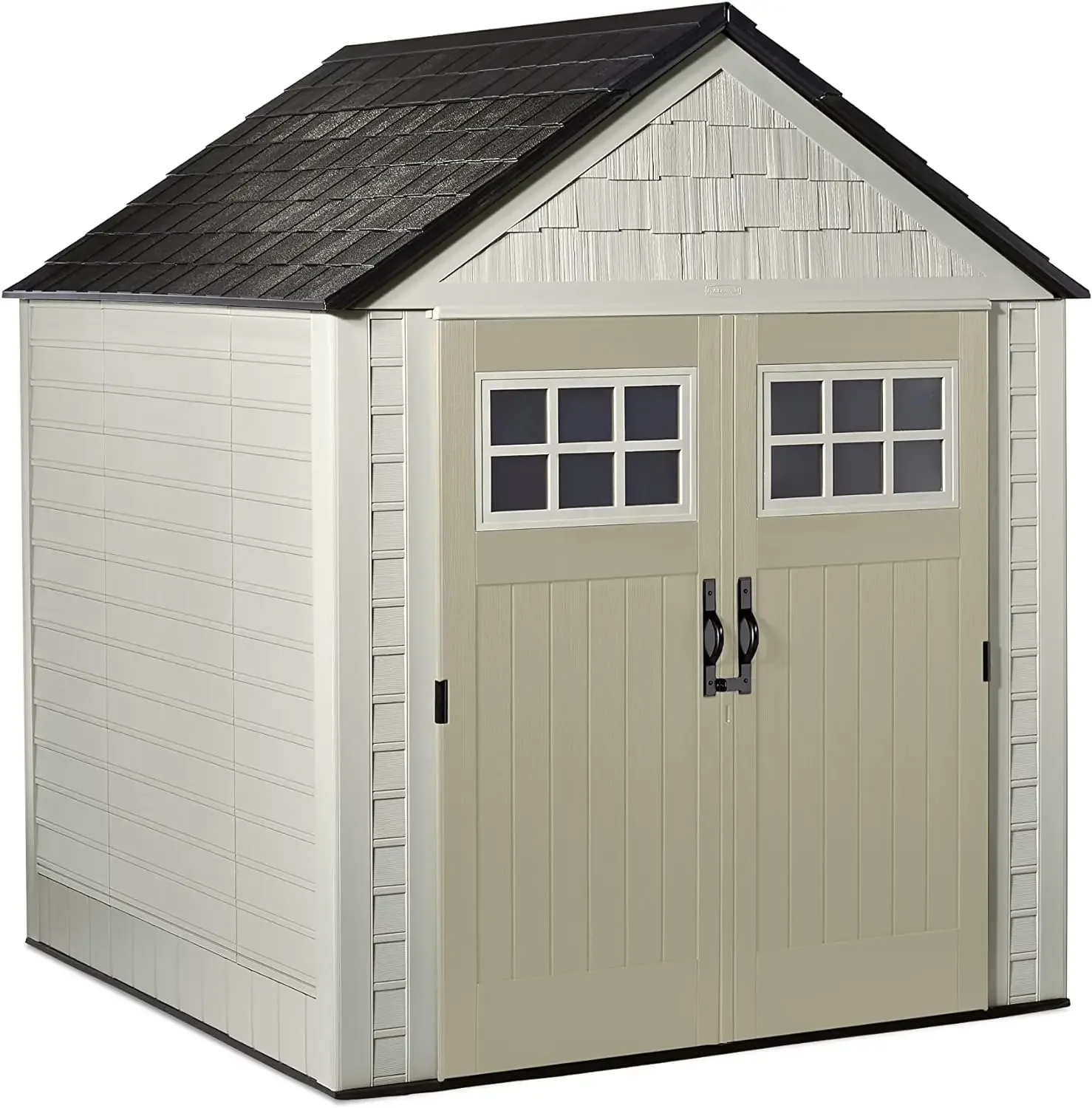 

Resin Outdoor Storage Shed With Floor (7 x 7 Ft) Weather Resistant, Beige/Brown Organization for Home/Backyard/Garden Tools