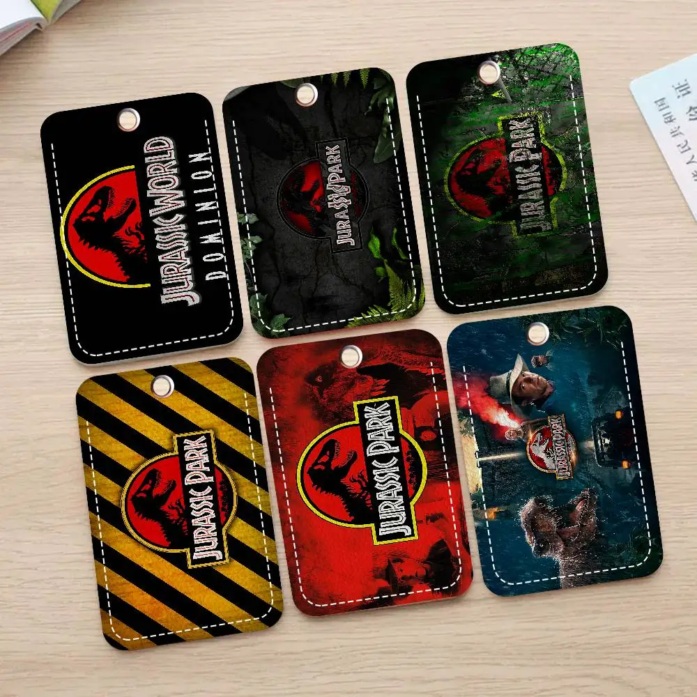 سلسلة مفاتيح كارتون J-Jurassic P-Park D-Dinosaur مع حامل بطاقة الوصول، ممر الحافلة وبطاقة الوجبات، حافظة واقية لبطاقة البنك