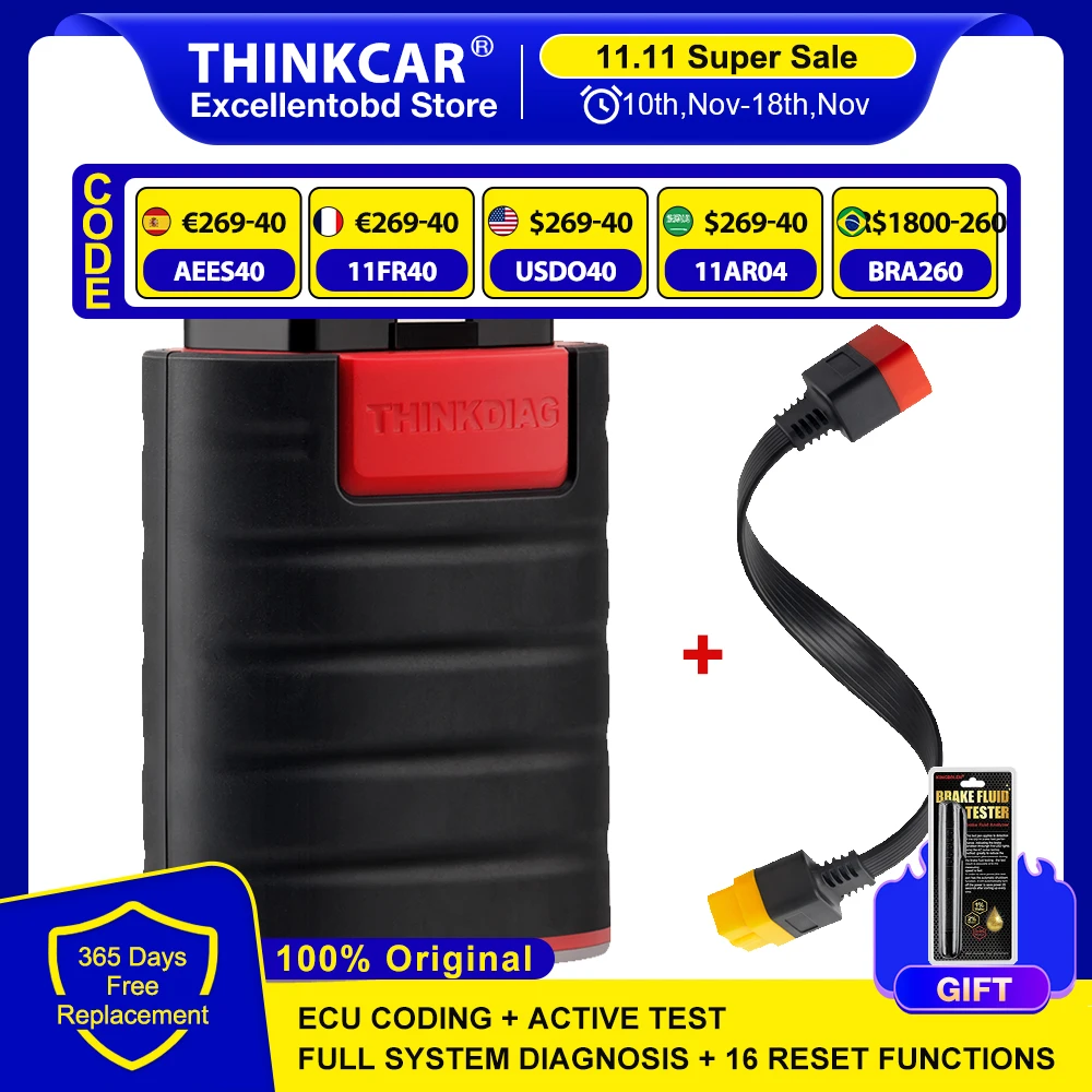 THINKCAR Thinkdiag Hot Version Full System Diagnostic Tool 16 Resets OBD2 Scanner Active Test ECU Coding 1 Year Free Update