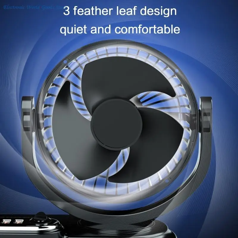 A3PD Universal USB 5V 360 Degree Rotation Dual for Head Fan Large Wind 2 Gears Car Fa