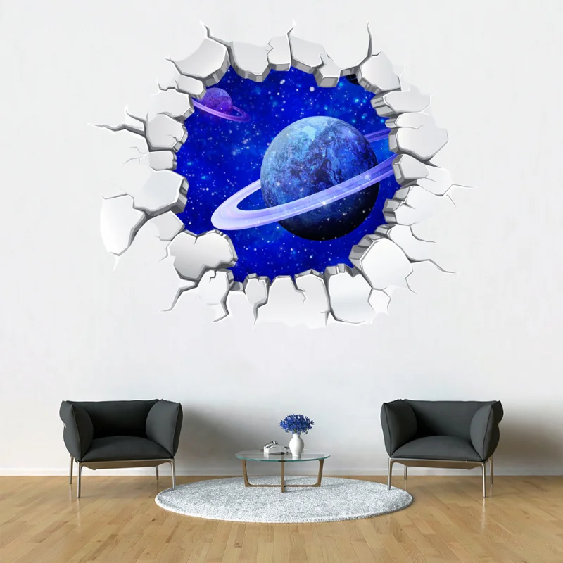 3D effect Gorgeous Space Galaxy Astronaut Kids Boy Children Nursery Baby Room Wall Stickers Ceiling Decor Removable Decals Mural