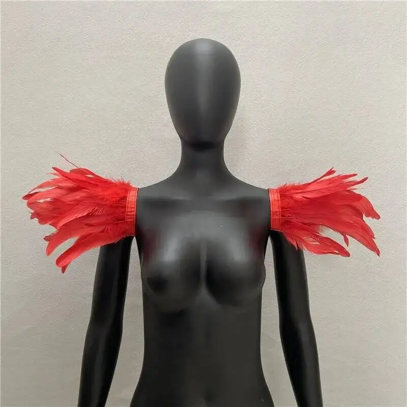 Halloween Show Decoration Punk Gothic Feather Cape Shawl 2 Pieces Epaulettes Colorful Feather Wings Cosplay Party