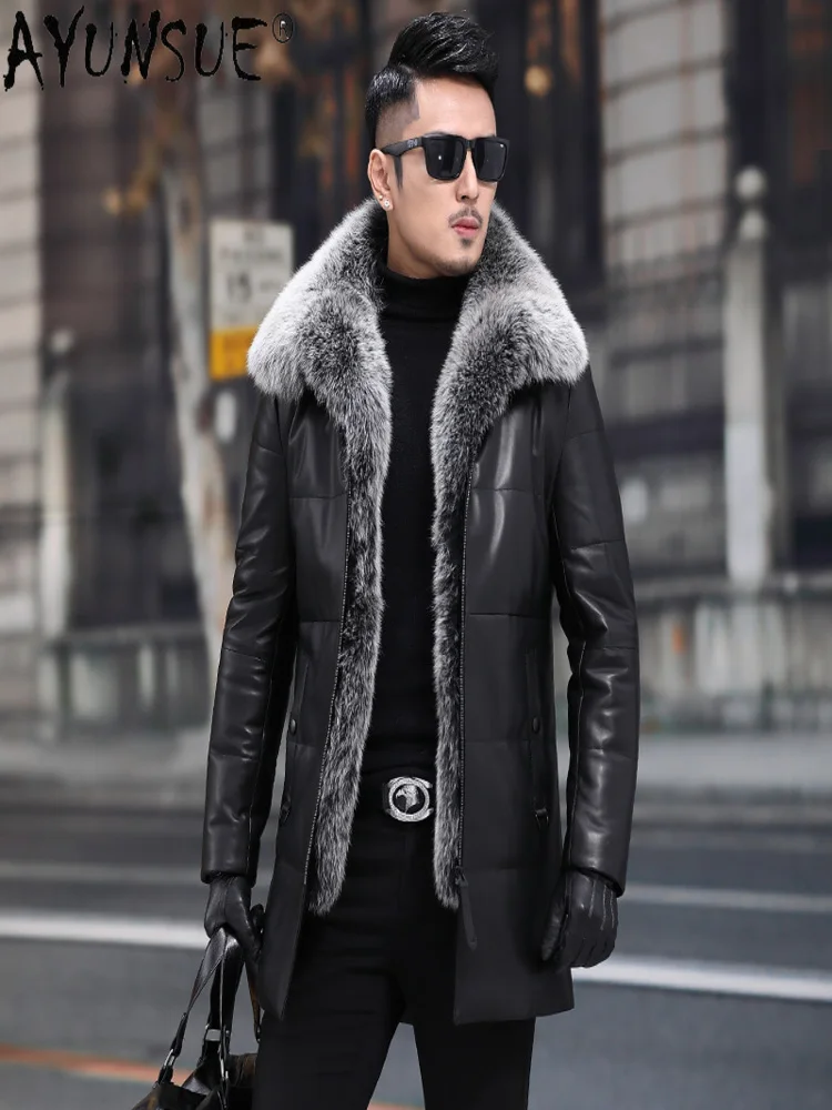 

AYUNSUE Genuine Sheepskin Leather Jacket Men Clothing 90% Down Jackets Mens Real Fox Fur Collar Coat Winter Clothes Ropa LXR805