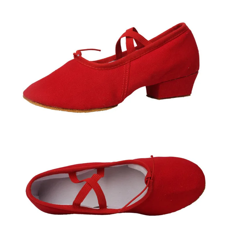 Zapatillas de baile para mujer y niña, zapatos de Ballet, Jazz, Salsa, suela suave, tacones bajos, rosa, Negro, Rojo, Latino