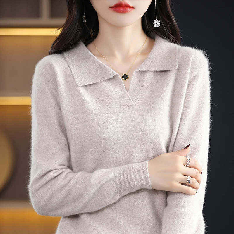 Cashmere Sweater Women\'s 100% Pure Mink Cashmere Women\'s Pullover Knitted Sweater Korean Fashion Underlay Loose Top