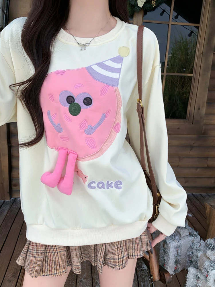 Sweatshirts Women Cartoon Ins Sweet Age-reducing Gentle Loose Fit Kawaii Students Young All-match Korean Fashion Autumn Popular