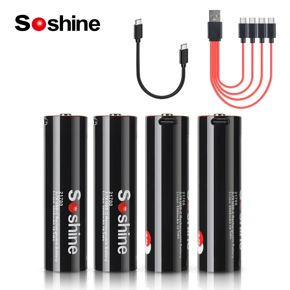 Soshine 21700 5000mah Multi-function Lithium Battery li ion Rechargeable Battery 3.7V 5000mAh Type-c Input and Output 5V Output