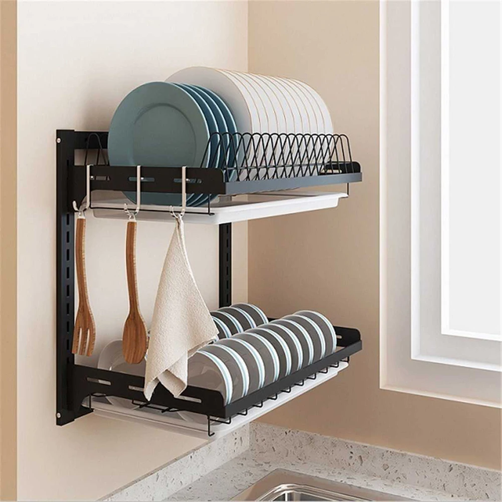 New 304 Stainless Steel Kitchen Bowl Rack Tableware Cup Drainer Dish Drying Rack Kitchen Wall-mounted Storage Rack Storage Box