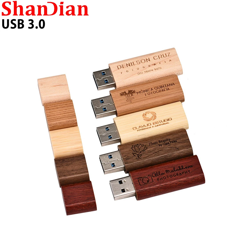 SHANDIAN 1PCS free custom logo Wooden memory Stick bamboo wood usb flash drive pen drive pendrive 4gb16gb 32GB 64GB wedding gift