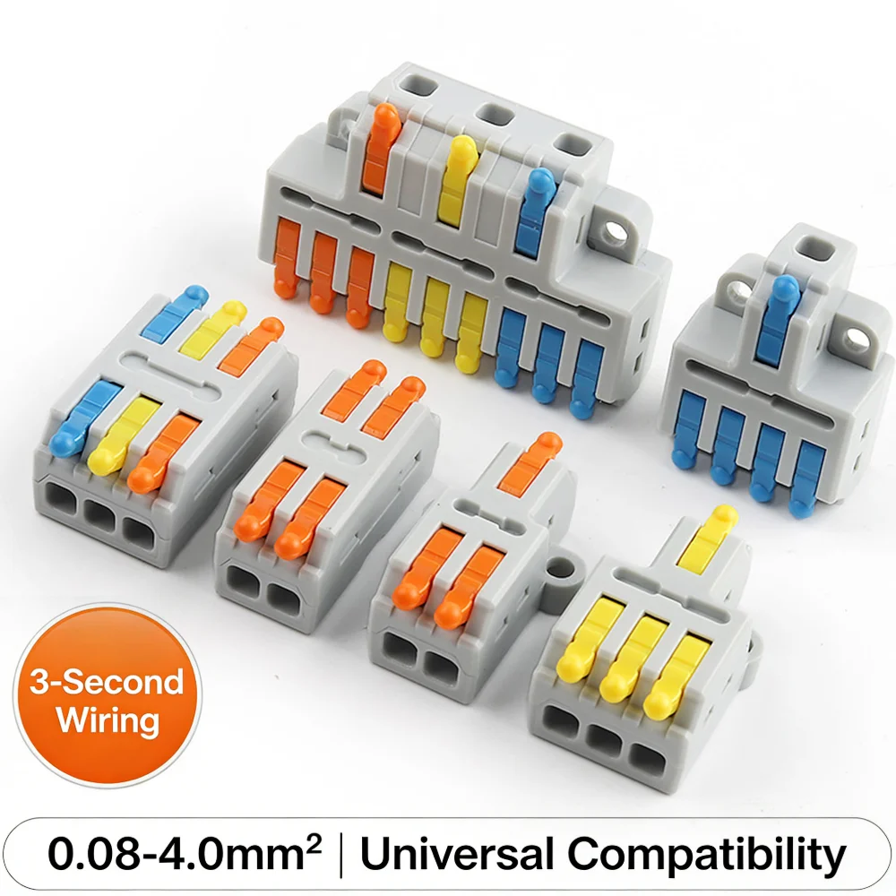 Fast Push-in Electrical Wire Connector Universal Terminal Block Tool-Free for Cable Splicing Compatible with 0.08-4.0mm² Wires