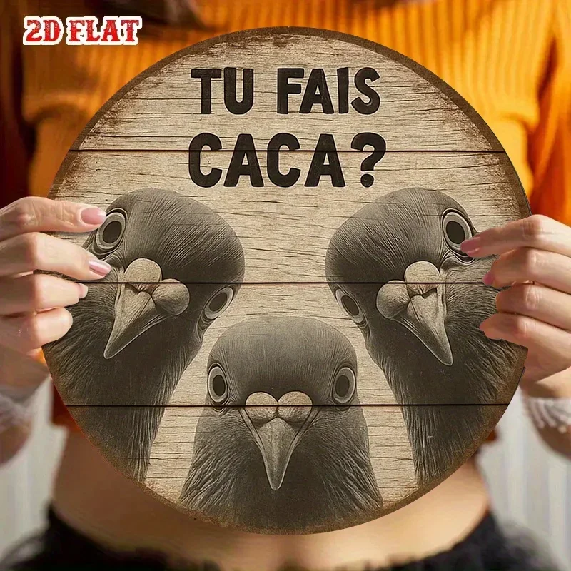 Funny Three Pigeons French Quote Round Tin Sign - Vintage Durable Metal Plaque Wall Decor, Humorous Farmhouse Bathroom Home Wall