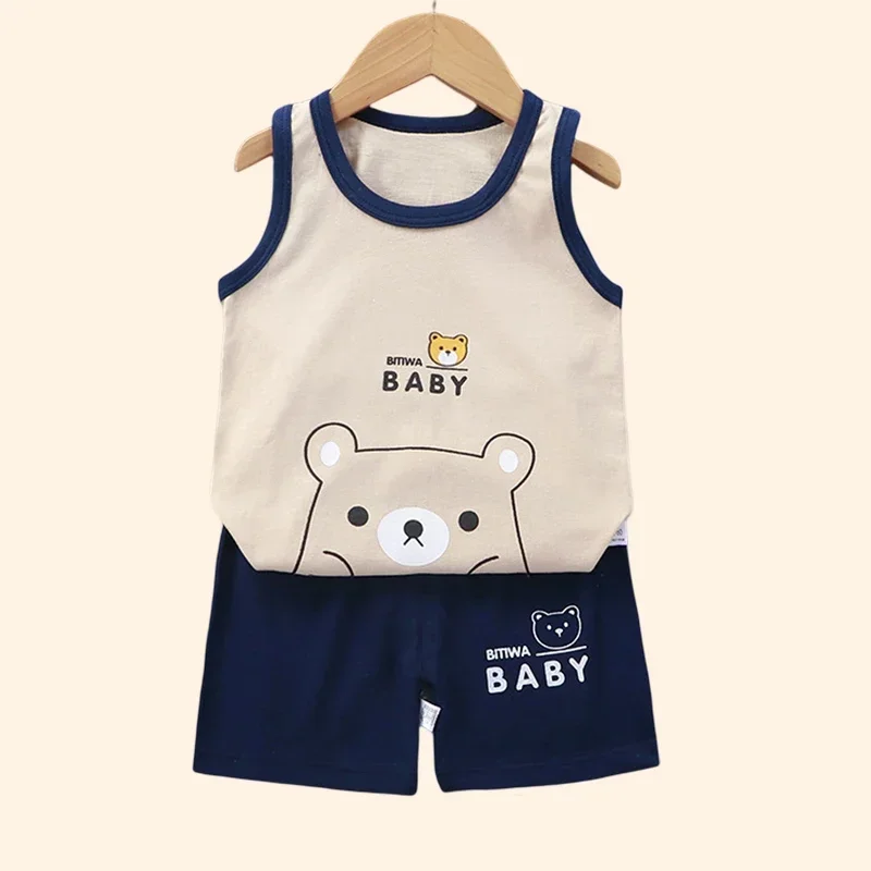 Children Sets Kids Clothes Boys Girls Vest Suit  Summer Children\'s Clothing baby Cotton T-Shirts Shorts Tank Top Sleeveless