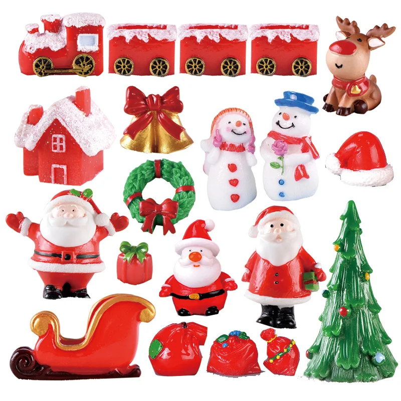 New Christmas Deer Santa Claus Sled Tree Snowman Figurine Doll House Home Decor Miniature Garden Decoration Accessories Modern