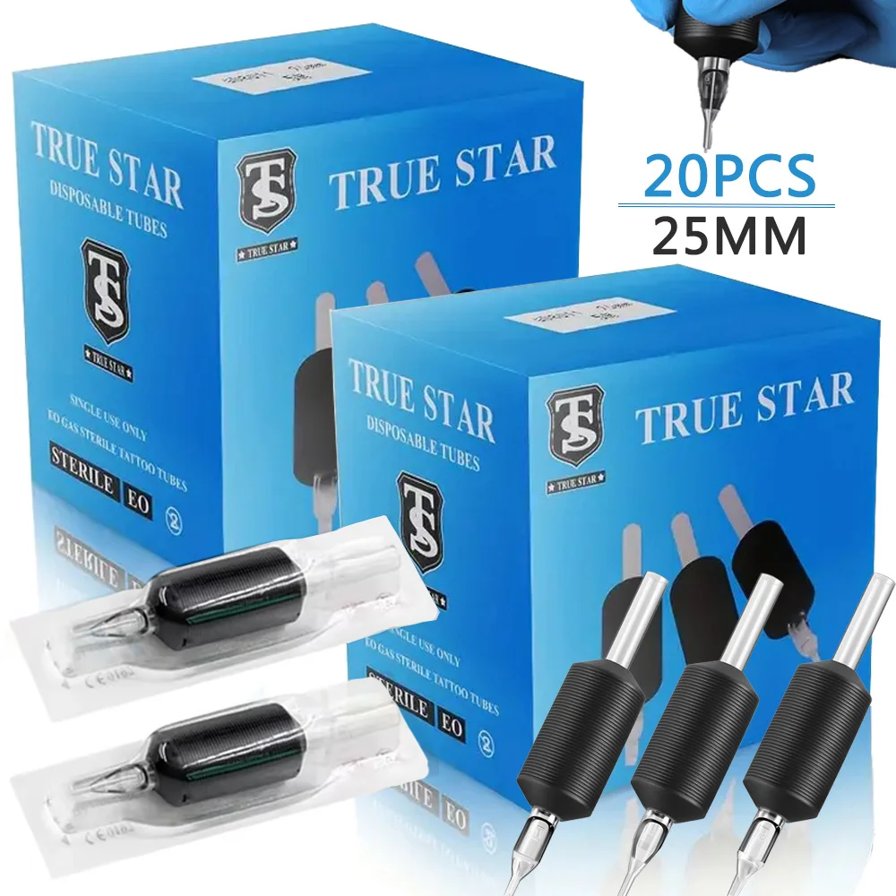 

20 шт., 25 мм, трубки для татуировки, мягкая силиконовая ручка для татуировки с пластиковым прозрачным длинным наконечником для татуировки, игла 3R 5R 7R 9R 11R