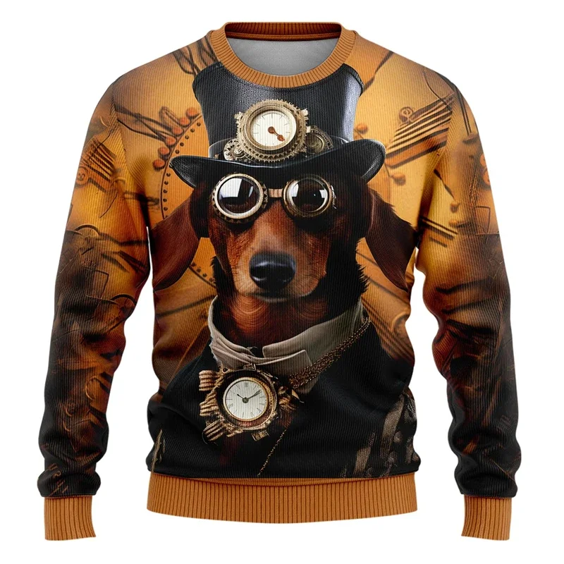 موضة Steampunk الحيوان الجرافيك بلوزات ساعة التروس الكلب الأرنب الدب القبيح عيد الميلاد سترة الصبي Y2k الشارع الشهير الاطفال البلوفرات