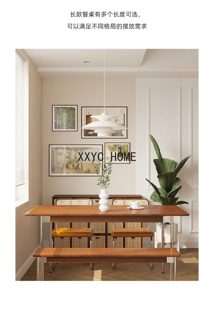 French Retro Solid Wood Dining Table Small Apartment Nordic and Japanese Style Dining-Table Chair Combination Rectangular Table