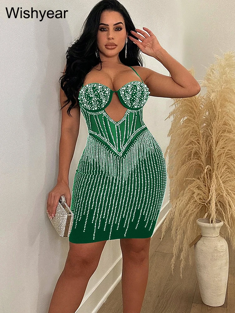 Elegancka sukienki na przyjęcie urodzinowe wieczorowa dla kobiet z dekoltem siatkowy Patchwork diamenty cyrkonie bal Club Bodycon Midi Vestidos